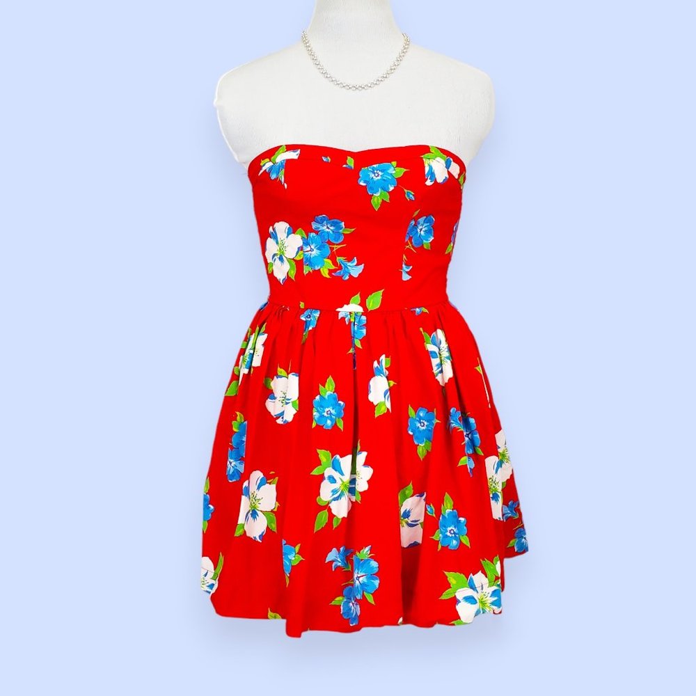 Strapless Red Floral Hollister Dress S
